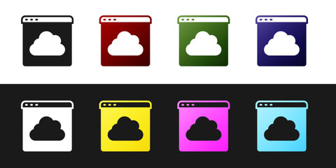 Poster - Set Cloud technology data transfer and storage icon isolated on black and white background. Vector