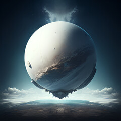 Wall Mural - large white sphere in space hovering above earth