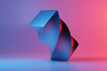 Poster - 3d illustration, neon illusion isometric abstract shapes colorful shapes intertwined