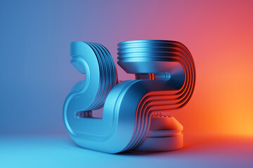 Poster - 3d illustration, neon illusion isometric abstract shapes colorful shapes intertwined
