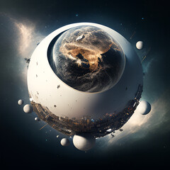 Wall Mural - large white sphere in space hovering above earth
