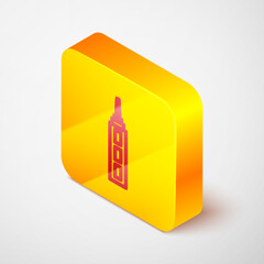 Sticker - Isometric line Skyscraper icon isolated on grey background. Metropolis architecture panoramic landscape. Yellow square button. Vector