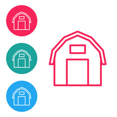 Sticker - Red line Farm house icon isolated on white background. Set icons in circle buttons. Vector