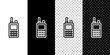 Set line Walkie talkie icon isolated on black and white, transparent background. Portable radio transmitter icon. Radio transceiver sign. Vector