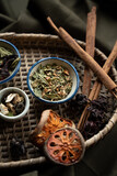 Fototapeta Mapy - Herbal medicine, phytotherapy medicinal herbs For preparation of infusions, decoctions, tea, dried herbs Ready to brew