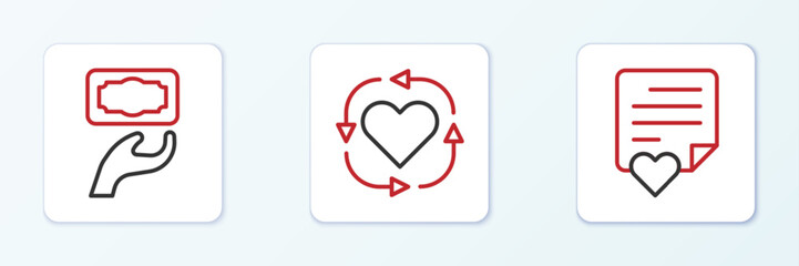 Canvas Print - Set line Envelope with heart, Donation and charity and Volunteer icon. Vector