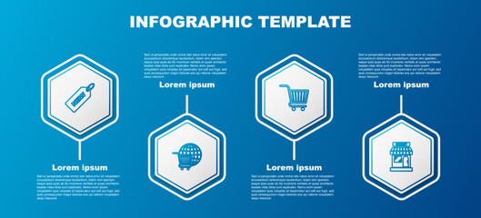 Sticker - Set line Price tag with New, Shopping cart globe, and Market store. Business infographic template. Vector