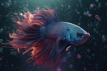 Wall Mural - Siamese fighting fish. Blue betta fish in the water. Generative AI.