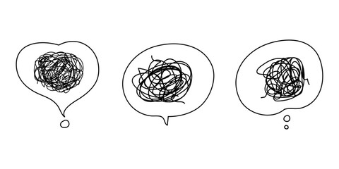 Poster - hand drawn scribble sketch circle object on set. Tangled grungy round scribble. isolated on white background. doodle vector illustration