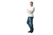 © opolja - Full body portrait of relaxed mature man standing with arms crossed over transparent background
