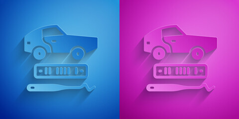 Poster - Paper cut Car theft icon isolated on blue and purple background. Paper art style. Vector