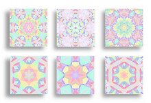 Abstract Kaleidoscope Background. Beautiful Kaleidoscope Seamless Pattern. Multicolor Mosaic Texture. Seamless Kaleidoscope Texture. Unique Kaleidoscope Design. Set.
