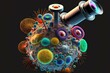 © OMD - anti-science illustration of viral s under microscope, created with generative ai