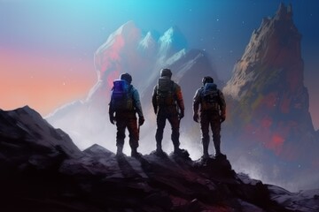 Wall Mural - galactic explorers on planet. generate ai
