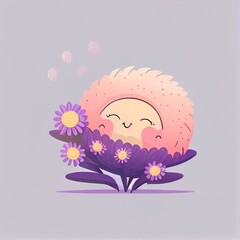 Sticker - cute aster flower cartoon character sleeps, cartoon style, modern simple illustration, created with generative ai