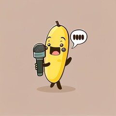 Poster - cute banana cartoon character singing into the microphone, cartoon style, modern simple illustration, created with generative ai