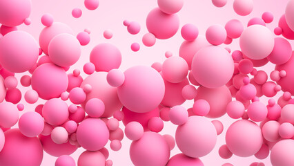 Canvas Print - Pink matte soft chaotic balls in different sizes. Abstract composition with pink random flying spheres. Vector background