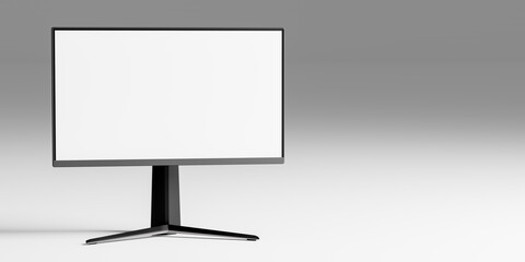 Poster - Mockup Computer monitor with blank screen on grey background. Black pc monitor mockup with white screen. 3d rendering