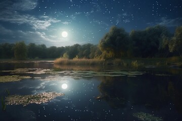 Wall Mural - Magical pond of stars. Generate Ai