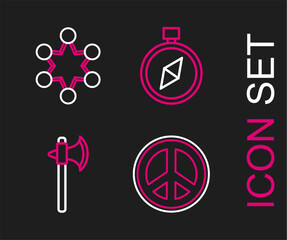 Poster - Set line Peace, Medieval axe, Compass and Police badge icon. Vector