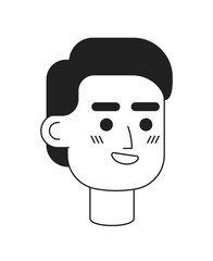 Poster - Pleased wide smiling guy monochromatic flat vector character head. Happy man. Editable black white cartoon face emotion. Hand drawn lineart ink spot illustration for web graphic design, animation