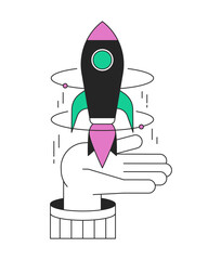 Poster - startup founder flat line concept vector spot illustration. entrepreneur company 2d cartoon outline 