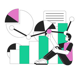 Poster - optimize startup workflow flat line concept vector spot illustration. cost control analyst 2d cartoo