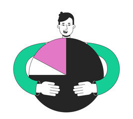Poster - measuring startup progress flat line concept vector spot illustration. successful startuper 2d carto