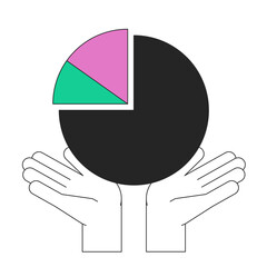 Poster - Startup distribution strategy flat line concept vector spot illustration. Holding pie chart 2D cartoon outline hands on white for web UI design. Editable hero image for website landing, mobile header