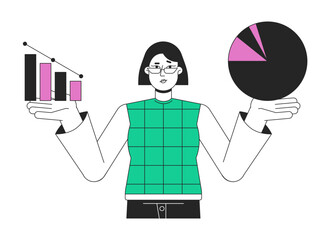 Poster - startup company valuation flat line concept vector spot illustration. success manager 2d cartoon out