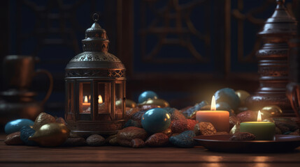 Wall Mural - Arabic lantern of ramadan celebration background. AI generated