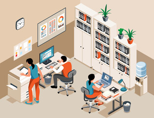 Poster - Office People Isometric Background