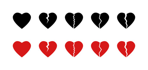 Poster - Broken heart shape icons set. Love symbol. Valentines Day broken hearts icon set on a transparent background. Vector stock illustration.