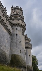 Sticker - Side view of Chateau de Pierrefonds Castle towers in Pierrefonds, Oise, France with blue sky