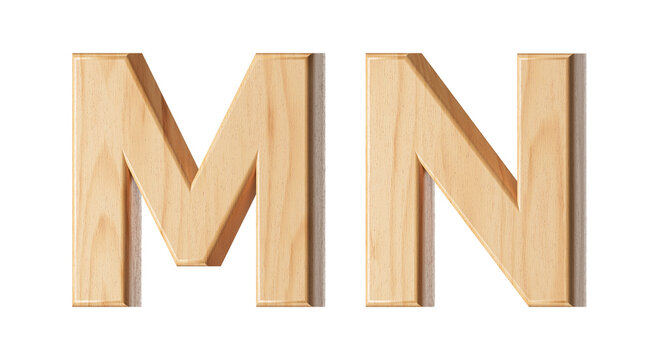 Letters made of wood. 3d illustration of wooden alphabet isolated on white background