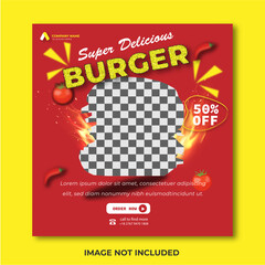 Wall Mural - Delicious burger and food menu social media promotion banner template