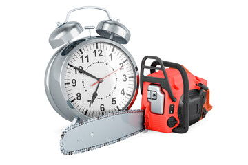 Poster - chainsaw with alarm clock, 3d rendering