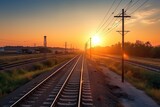 Fototapeta  - railway at sunset, ai generative