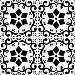 Wall Mural - Portuguese Azulejo tile seamless vector pattern, retro design with flowers, swirls and geometric shapes
