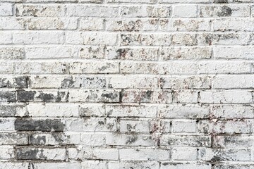 Poster - Plain brick wall background with spots of gray in the worn white paint