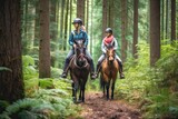persons riding horse in the forest , ai generative