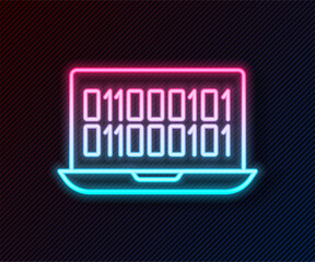 Aufkleber - Glowing neon line Binary code icon isolated on black background. Vector