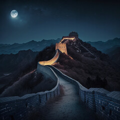 Sticker - Great Wall Chinese at night. Generative AI.