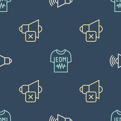 Poster - Set line Speaker volume, mute and T-shirt on seamless pattern. Vector