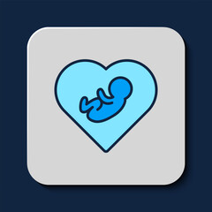 Canvas Print - Filled outline Baby inside heart icon isolated on blue background. Vector