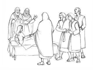 Poster - Healing of the daughter of Jairus. Pencil drawing