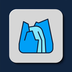 Sticker - Filled outline Waterfall icon isolated on blue background. Vector