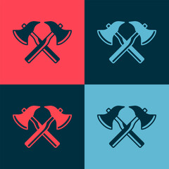 Poster - Pop art Firefighter axe icon isolated on color background. Fire axe. Vector