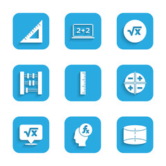 Poster - Set Ruler, Function mathematical symbol, Geometric figure Cylinder, XYZ Coordinate system, Square root of x glyph, Abacus, and Triangular ruler icon. Vector
