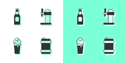 Wall Mural - Set Metal beer keg, Beer bottle, Glass of and Dispenser icon. Vector